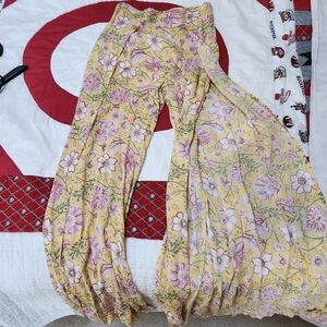 Floral Yellow Wide-Leg Pants